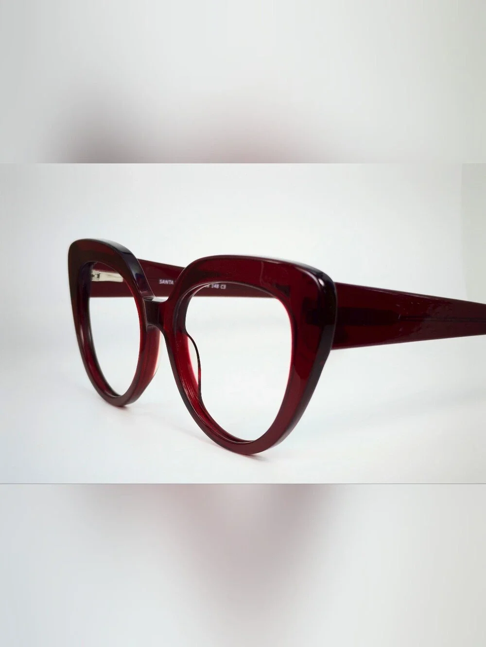 Santa Monica. Women's Oversized Cat Eye Glasses -Translucent Burgundy.